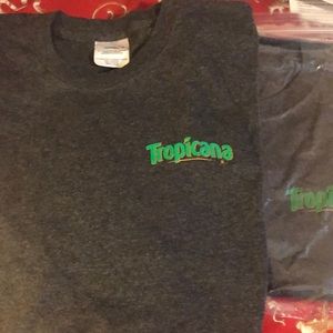 Two NEW Tropicana gray Tee Shirts and ear buds with case